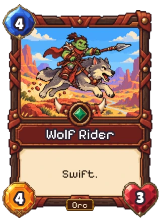 Wolf Rider, an Uncommon Orc creature: 4 mana, 4 attack, 3 health. Swift.