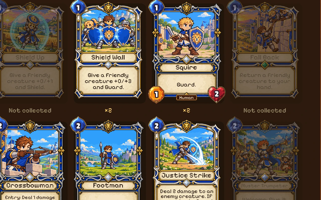 The Card Codex: Kingdom cards in rows, the ones not collected yet greyed out.